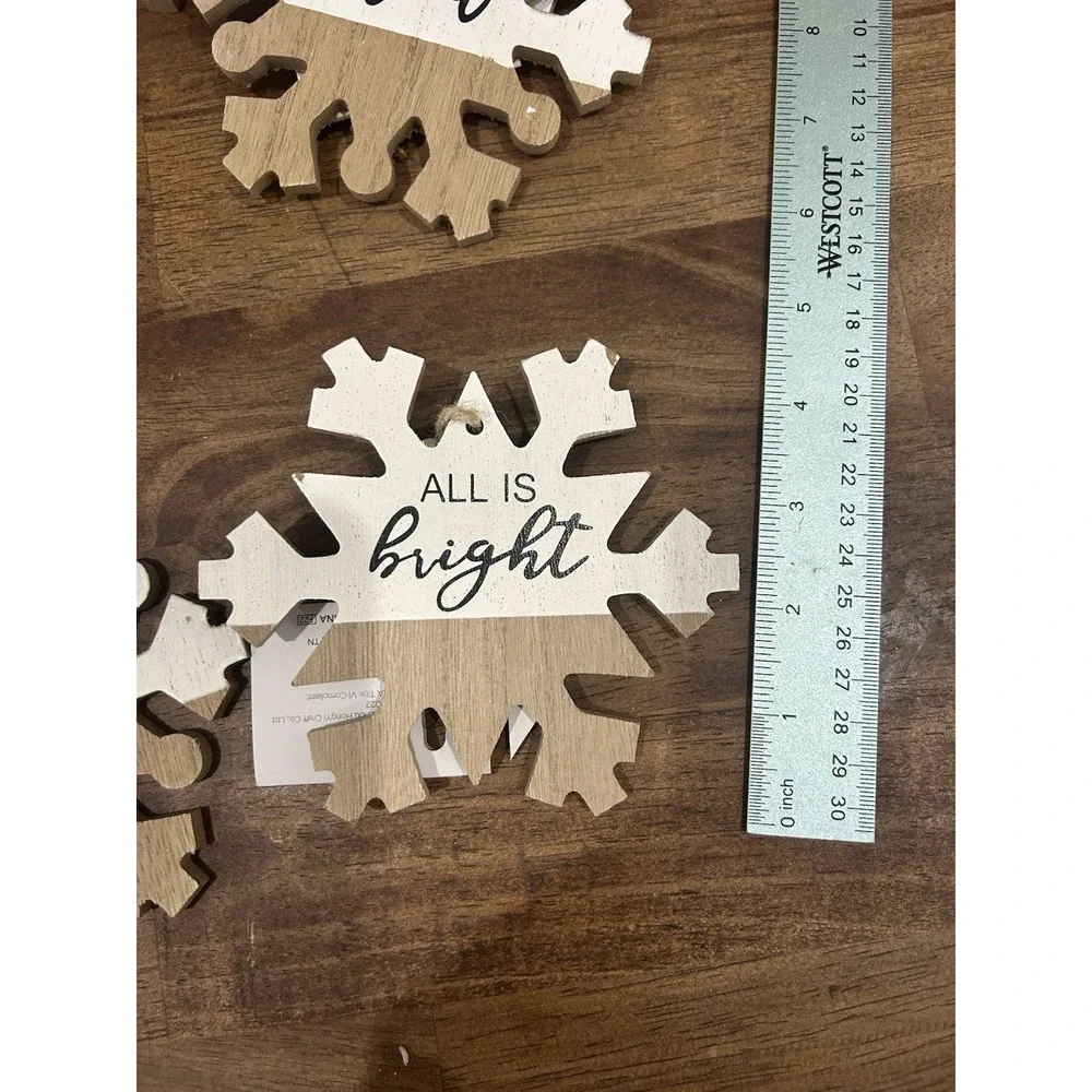 Lot Of 11 Rustic Wooden Snowflake Christmas Tree Star Ornaments Farmhouse‎ Decor